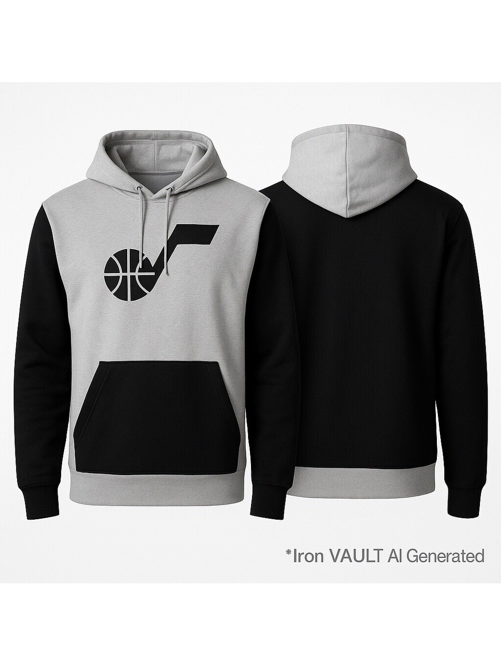 Utah Jazz Mens XLT Black Gray Fanatics Hoodie NBA Logo Pullover Sweatshirt